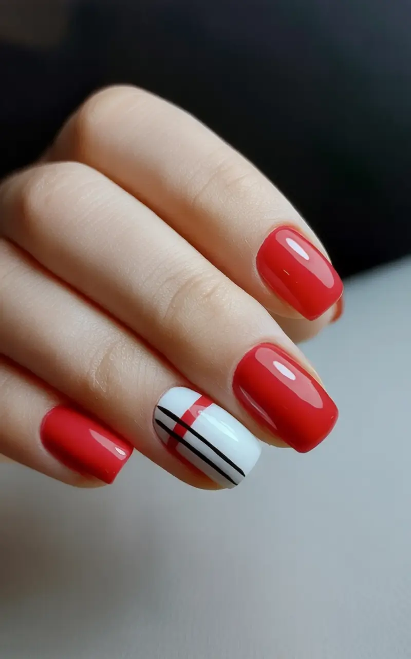 Classy Summer Nails for 2025 Style Structured Red With Minimalist Lines