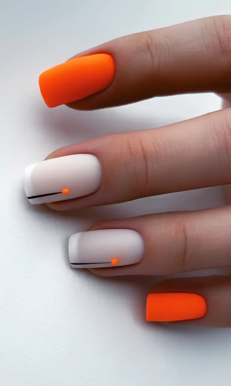 Classy Summer Nails for 2025 Style Matte Orange With Minimalist Dot Art