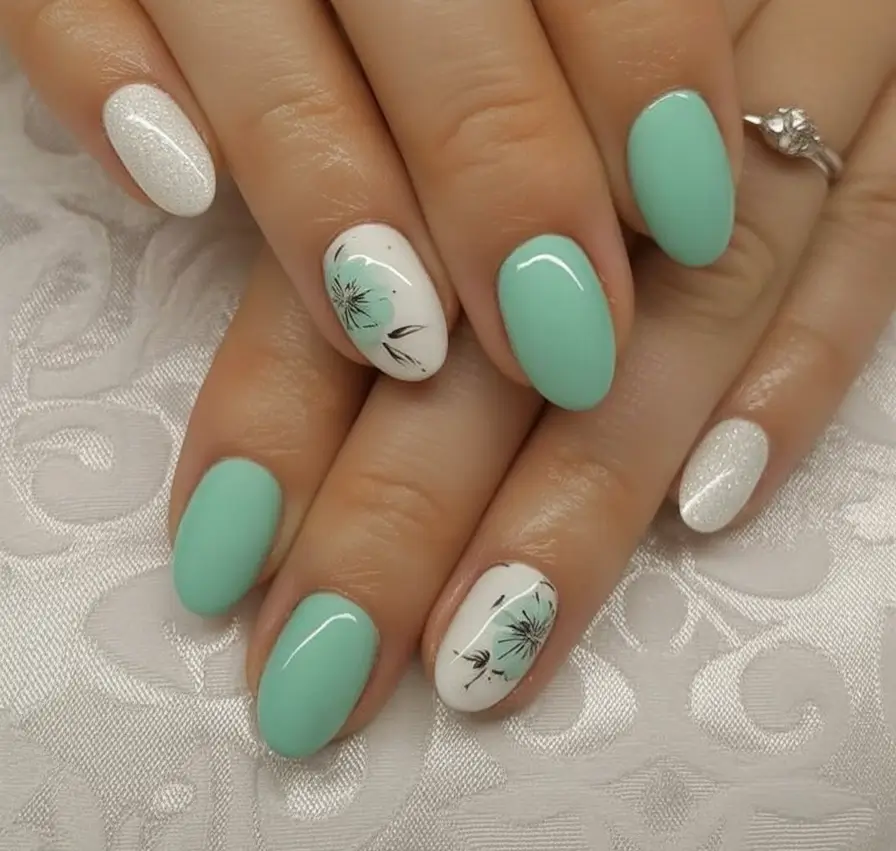 Classy Summer Nails for 2025 Style Minty Breeze with a Delicate Bloom