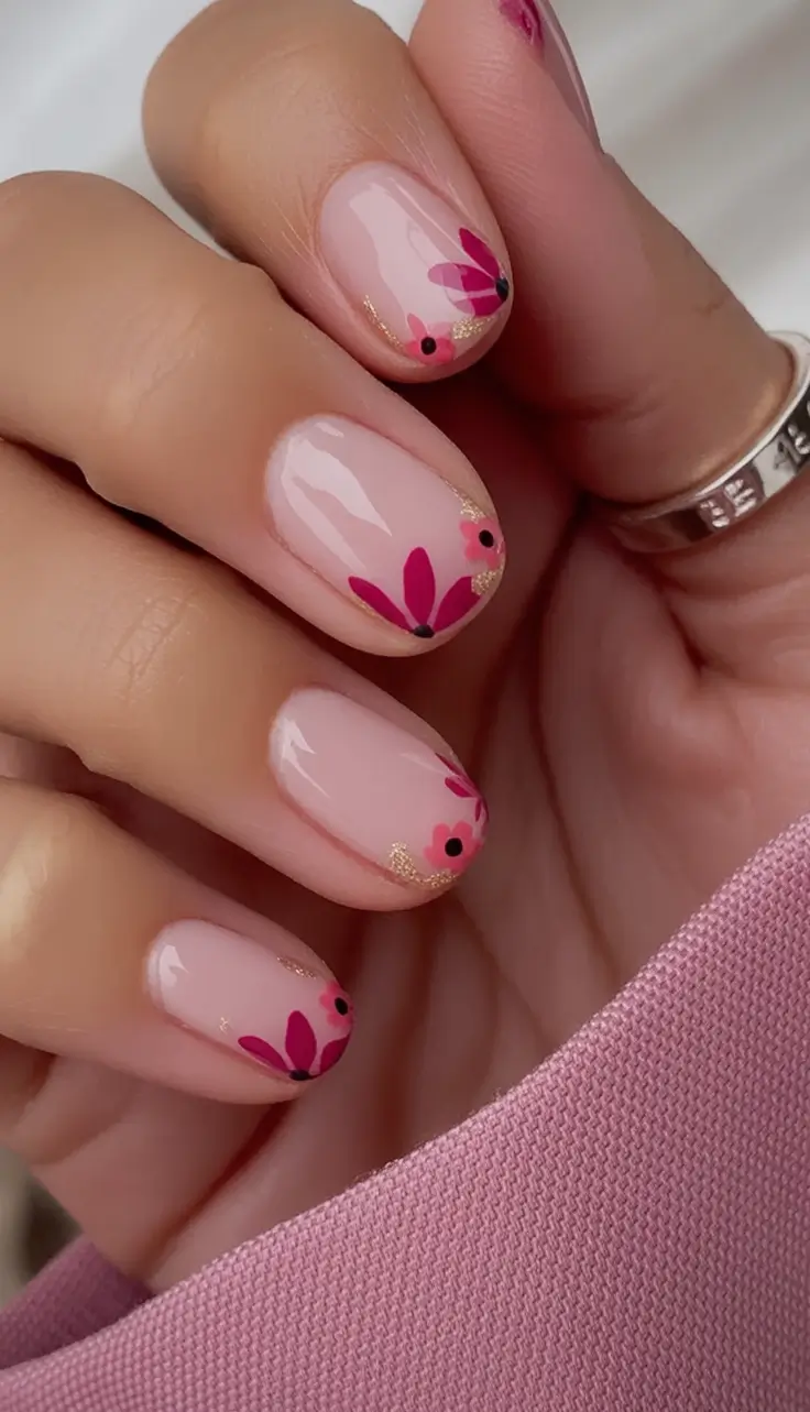 Classy Summer Nails for 2025 Style Minimal Floral On Soft Blush