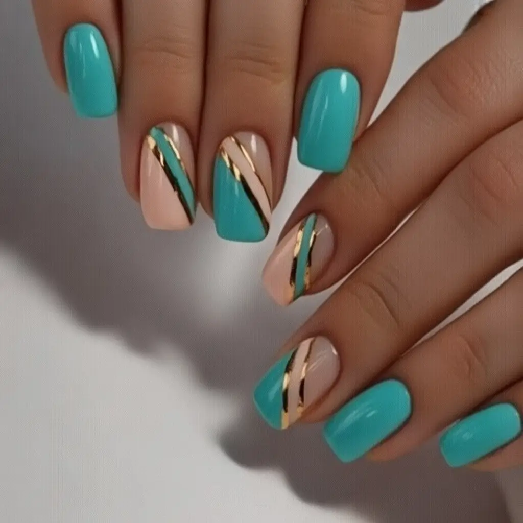 Classy Summer Nails for 2025 Style Tropical Teal Meets Luxe Lines