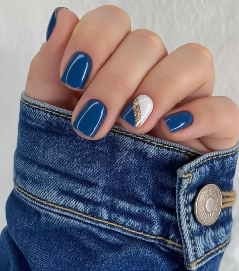 Classy Summer Nails for 2025 Style Midnight Blue with a Pop of Glitz