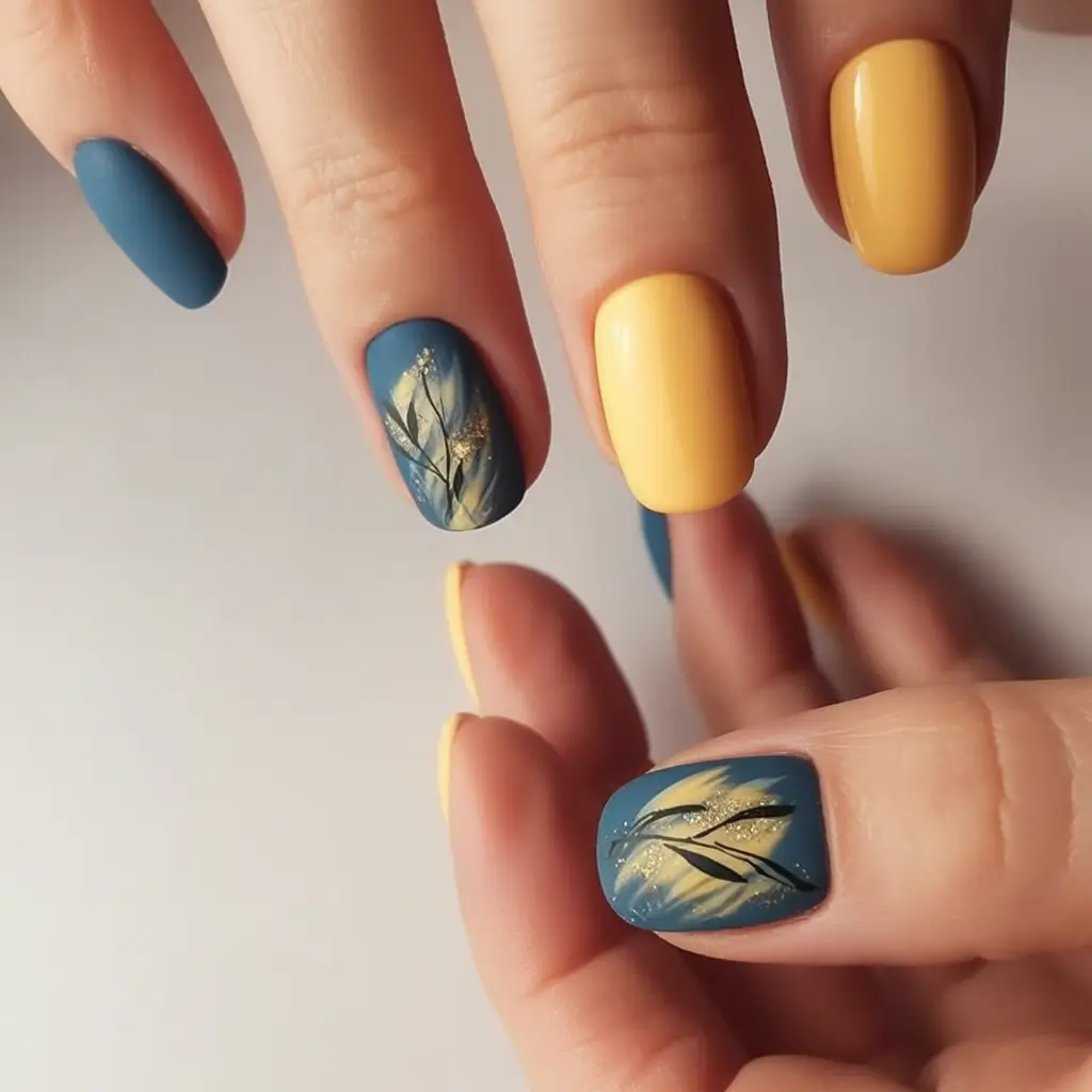Classy Summer Nails for 2025 Style Sunset Yellow And Ocean Blue