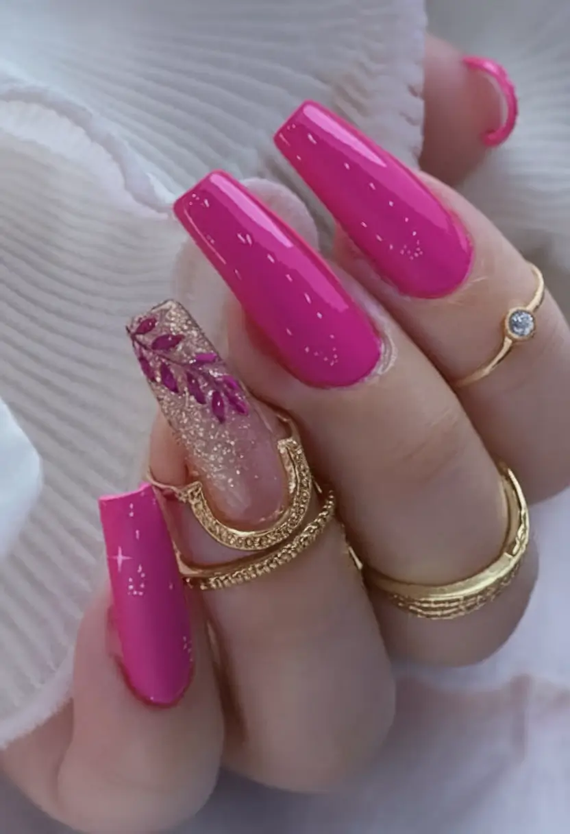 Coffin Nails for Summer 2025 Vibes Fuchsia Pop with Gold Detail