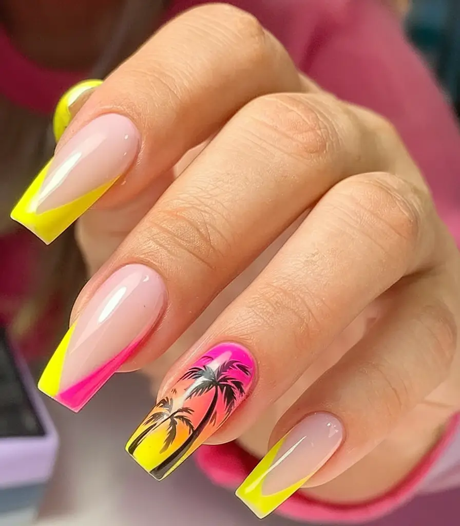 Coffin Nails for Summer 2025 Vibes Neon Tropic Sunset