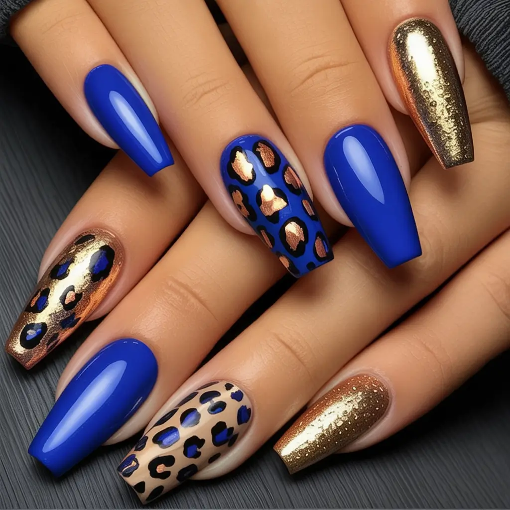 Coffin Nails for Summer 2025 Vibes Electric Blue Meets Safari Gold