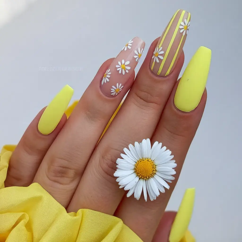 Coffin Nails for Summer 2025 Vibes Daisy Yellow Cheer