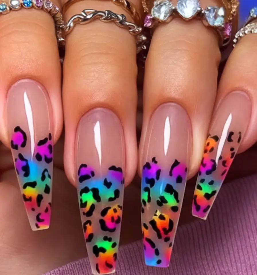 Coffin Nails for Summer 2025 Vibes Rainbow Safari Energy