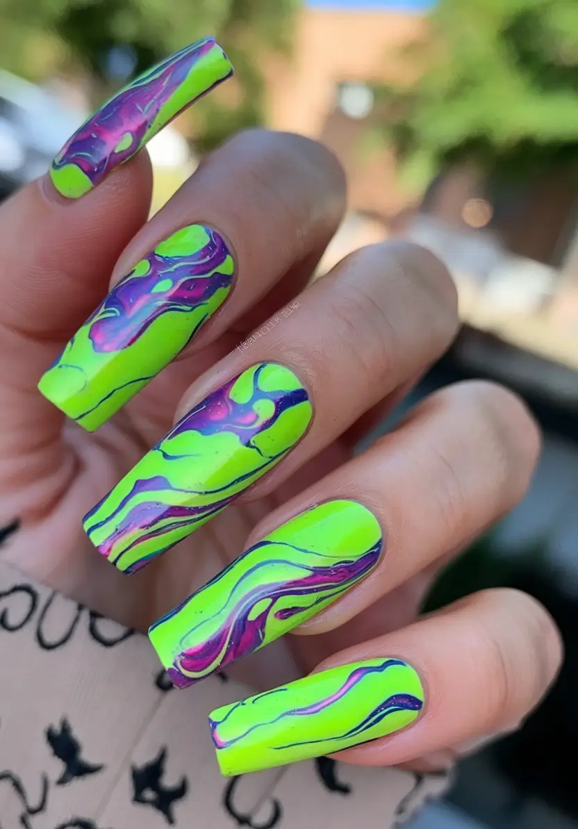 Coffin Nails for Summer 2025 Vibes Electric Marble Slime
