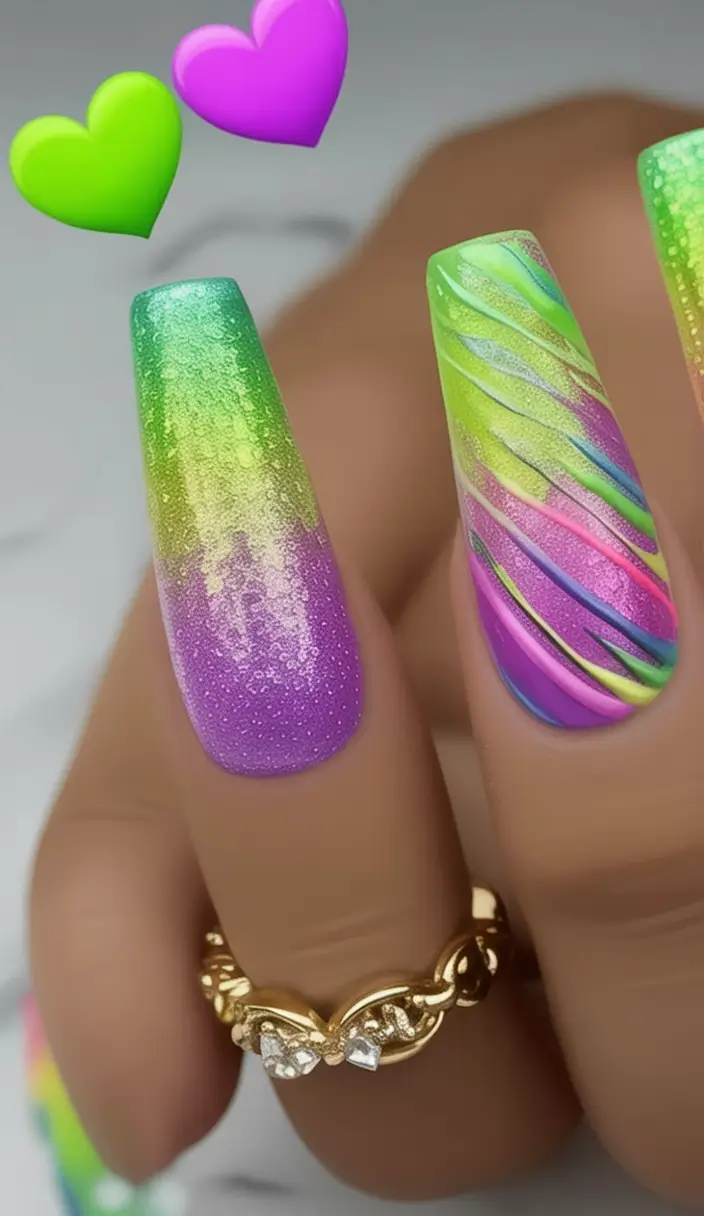 Coffin Nails for Summer 2025 Vibes Rainbow Frost & Candy Swirls