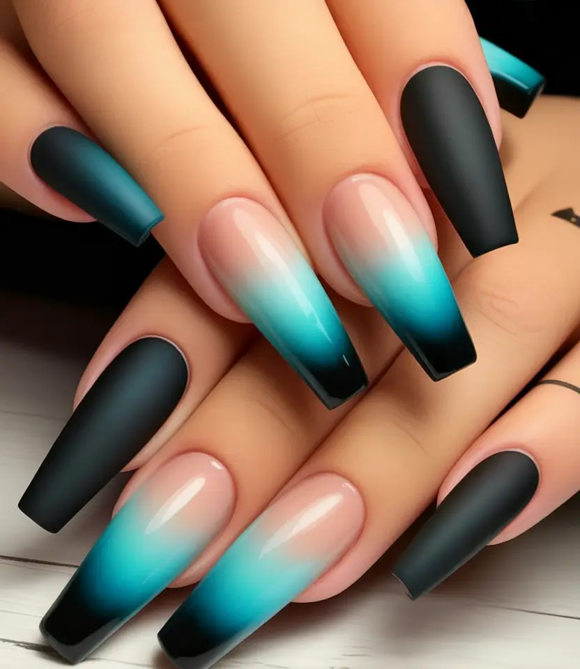 Coffin Nails for Summer 2025 Vibes Teal Seafoam Ombré