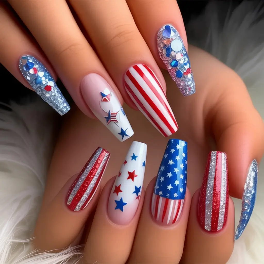 Coffin Nails for Summer 2025 Vibes Stars Stripes and Sparkle The Patriotic Pop