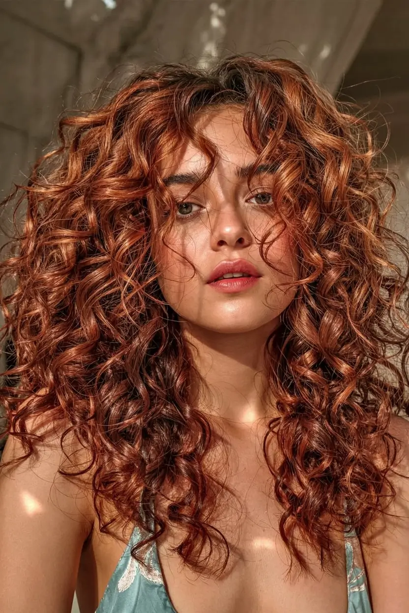 Curly Haircuts - Natural Curls Inspiration Summer 2025 Voluminous Copper Curls with Wild Layers