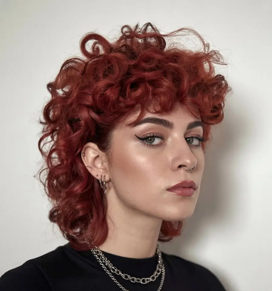 Curly Haircuts - Natural Curls Inspiration Summer 2025 Retro-Inspired Curly Mullet in Fiery Red