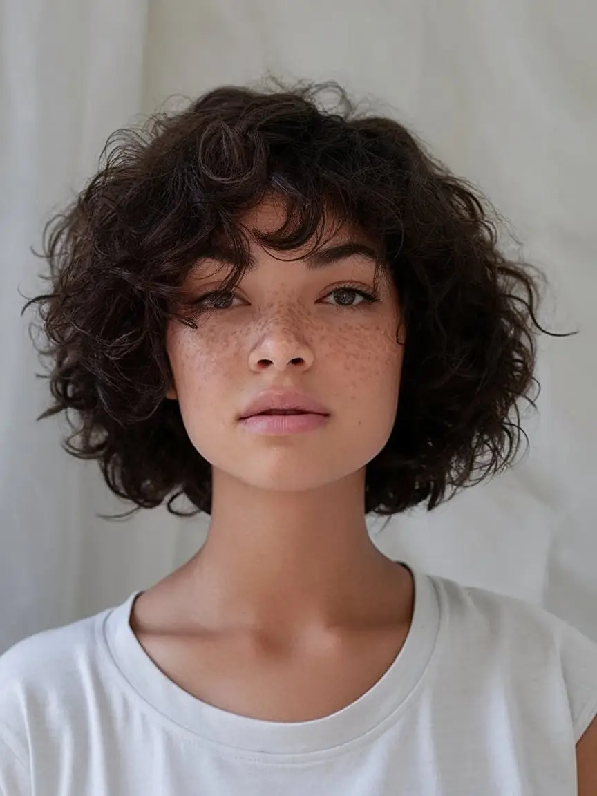 Curly Haircuts - Natural Curls Inspiration Summer 2025 Fluffy Short Bob with Natural Texture