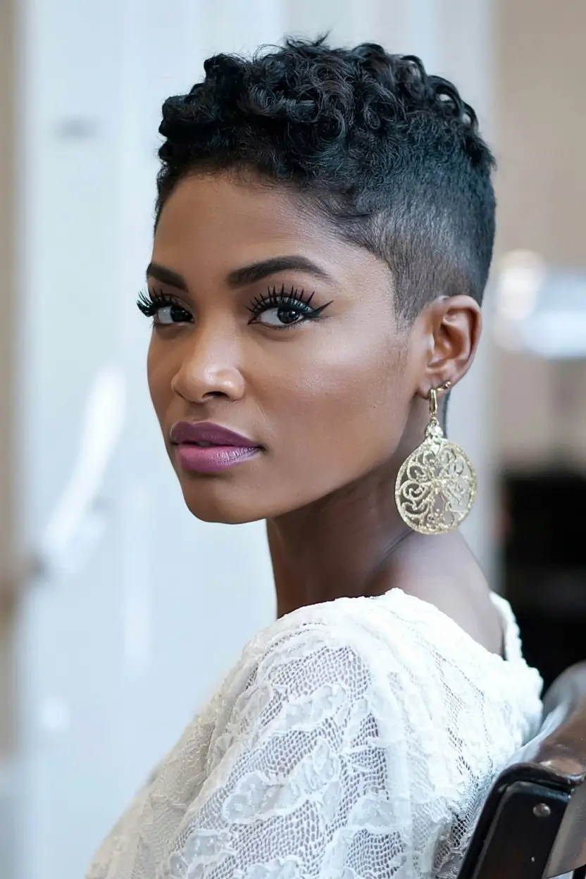 Curly Haircuts - Natural Curls Inspiration Summer 2025 Ultra-Short Textured Pixie with Tapered Sides