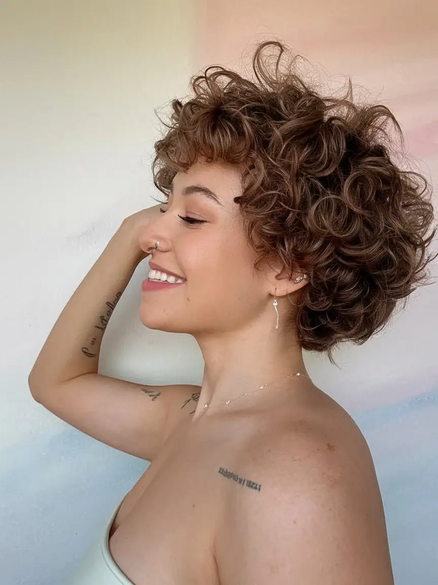 Curly Haircuts - Natural Curls Inspiration Summer 2025 Playful Curly Pixie with Tousled Volume