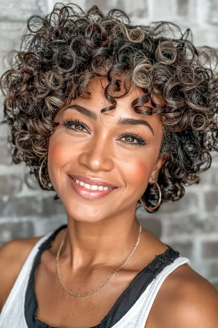 Curly Haircuts - Natural Curls Inspiration Summer 2025 Short Curly Bob with Caramel Highlights