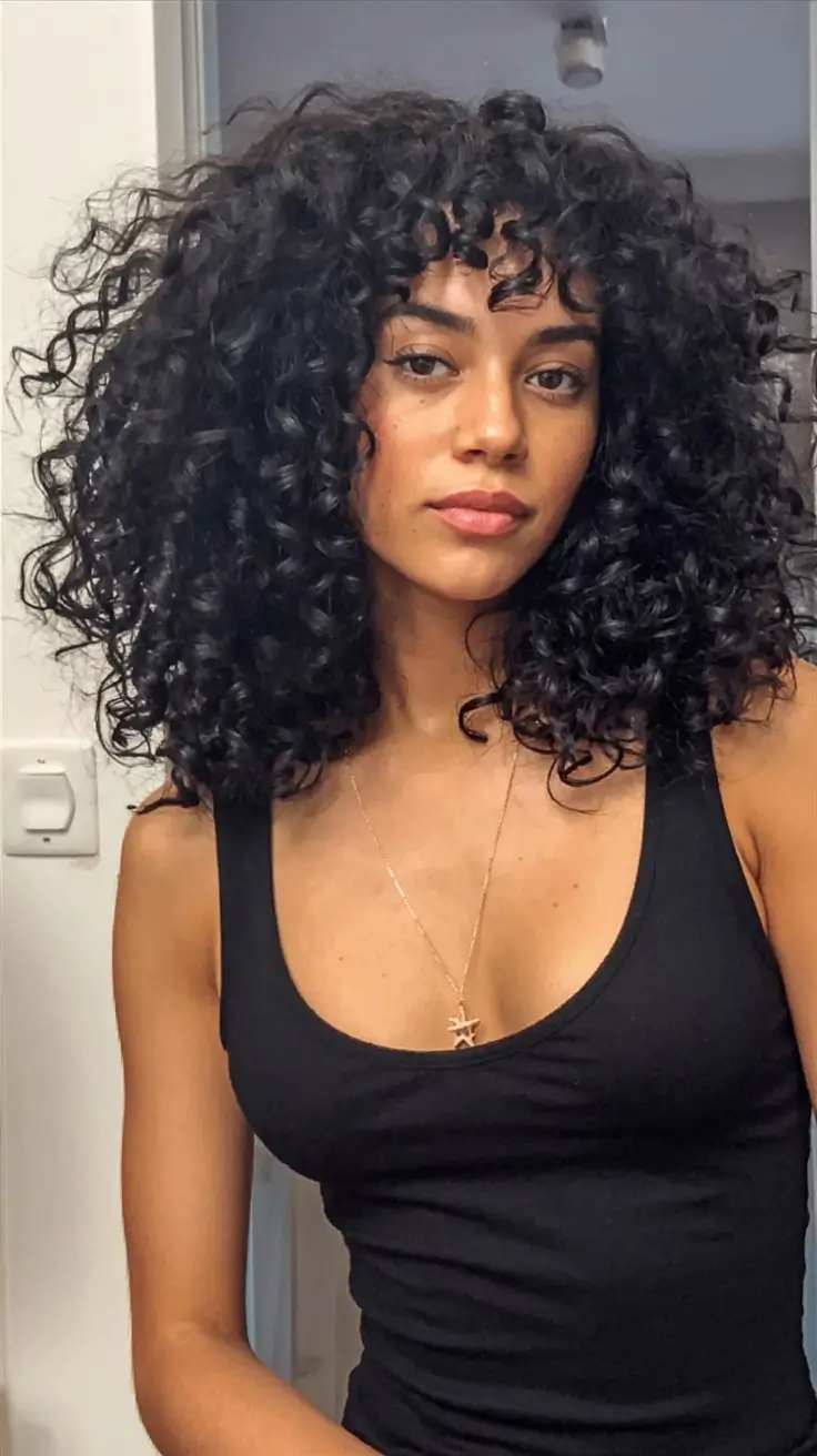 Curly Haircuts - Natural Curls Inspiration Summer 2025 Defined Shoulder-Length Dark Curls with Airy Volume