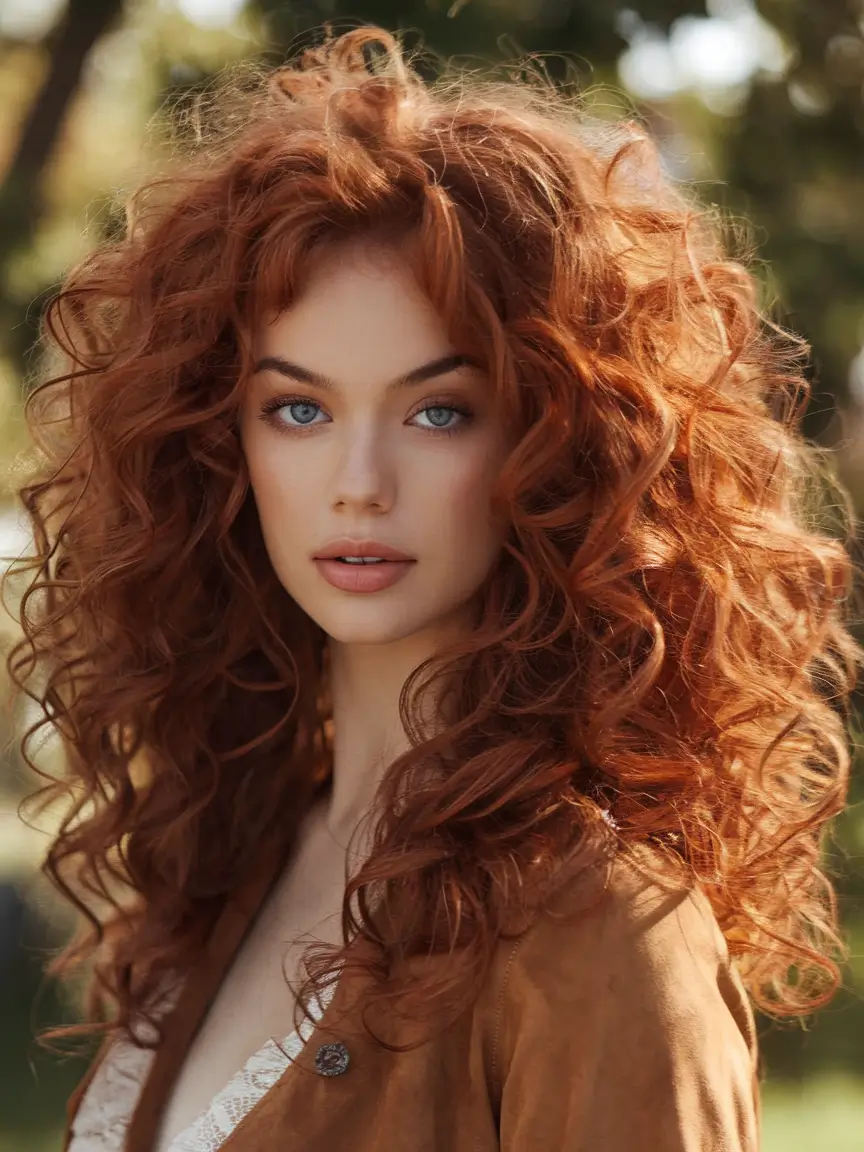 Curly Haircuts – Natural Curls Inspiration Summer 2025 Wild Long Layers with Fiery Red