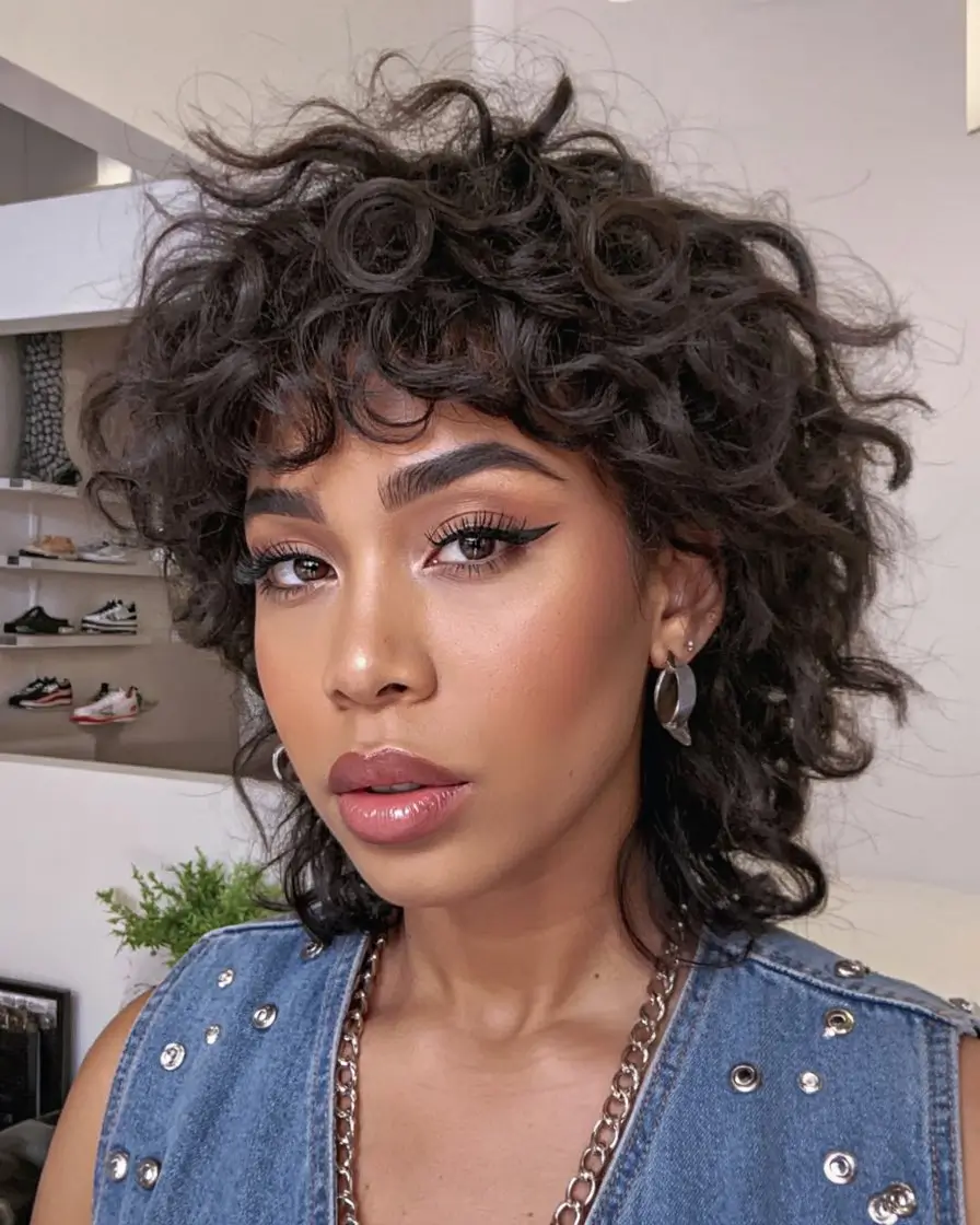 Curly Haircuts – Natural Curls Inspiration Summer 2025 Edgy Curly Mullet with Defined Texture