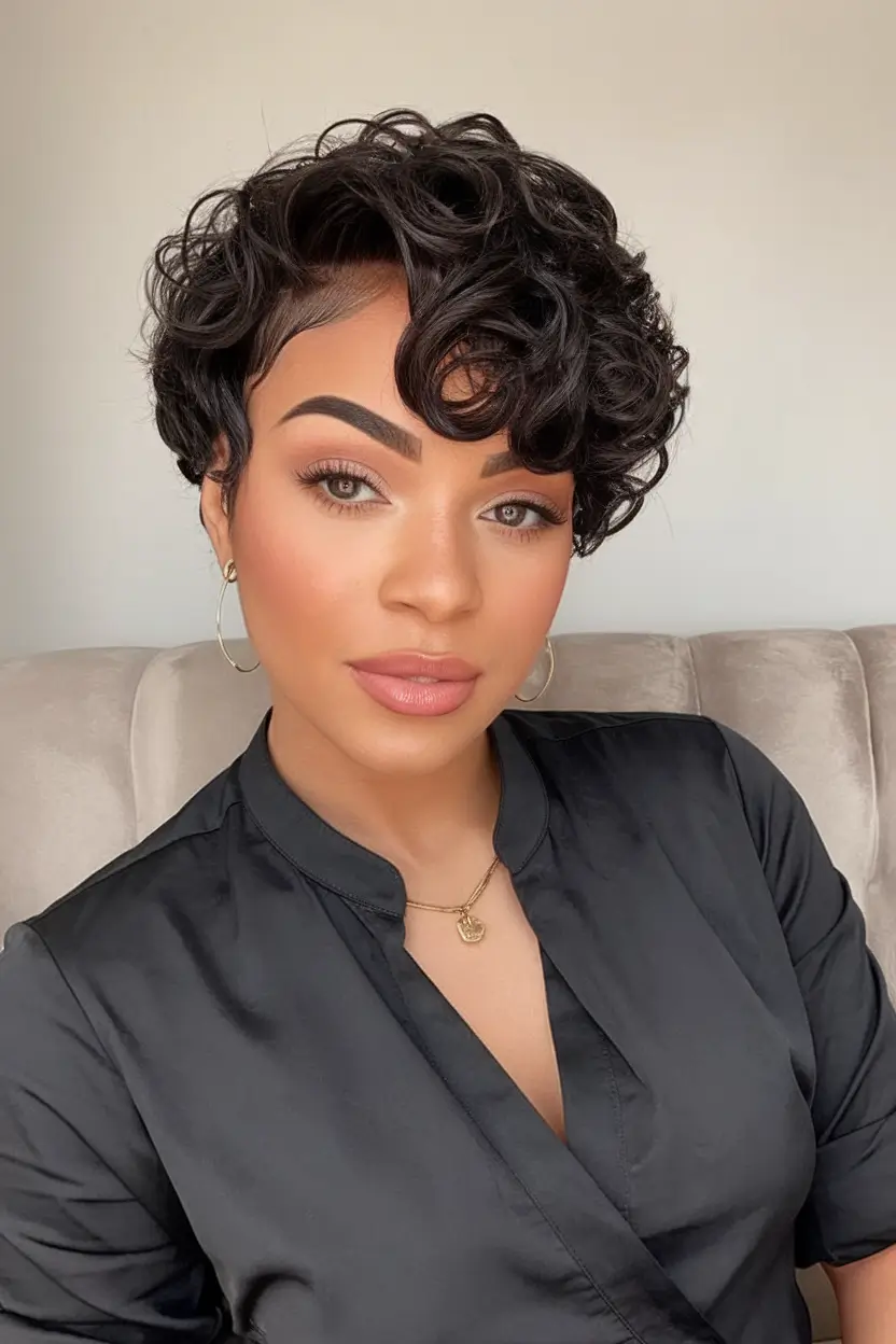 Curly Haircuts – Natural Curls Inspiration Summer 2025 Elegant Curly Pixie with Soft Waves