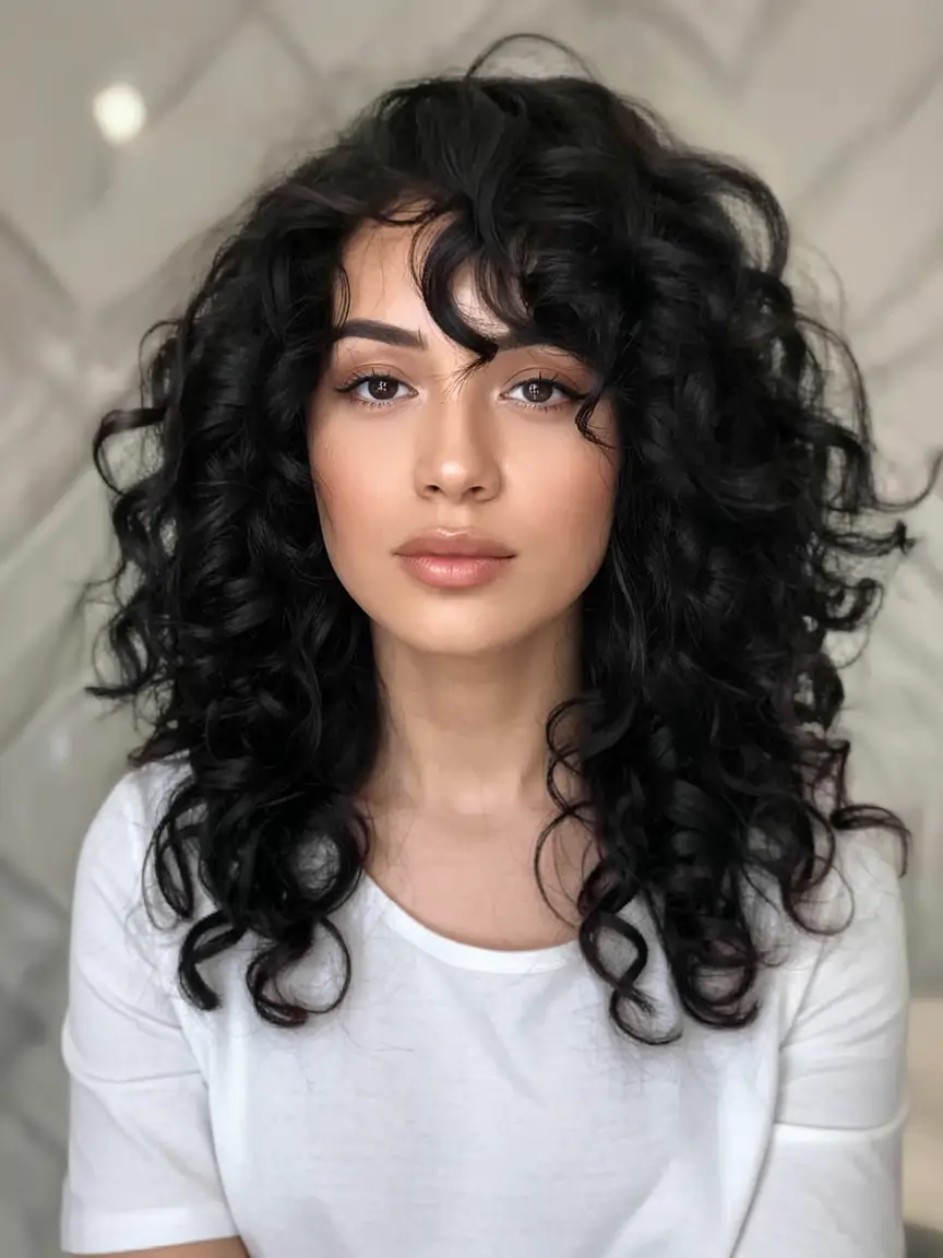 Curly Haircuts - Natural Curls Inspiration Summer 2025 Medium-Length Curly Layers with Face-Framing Curls
