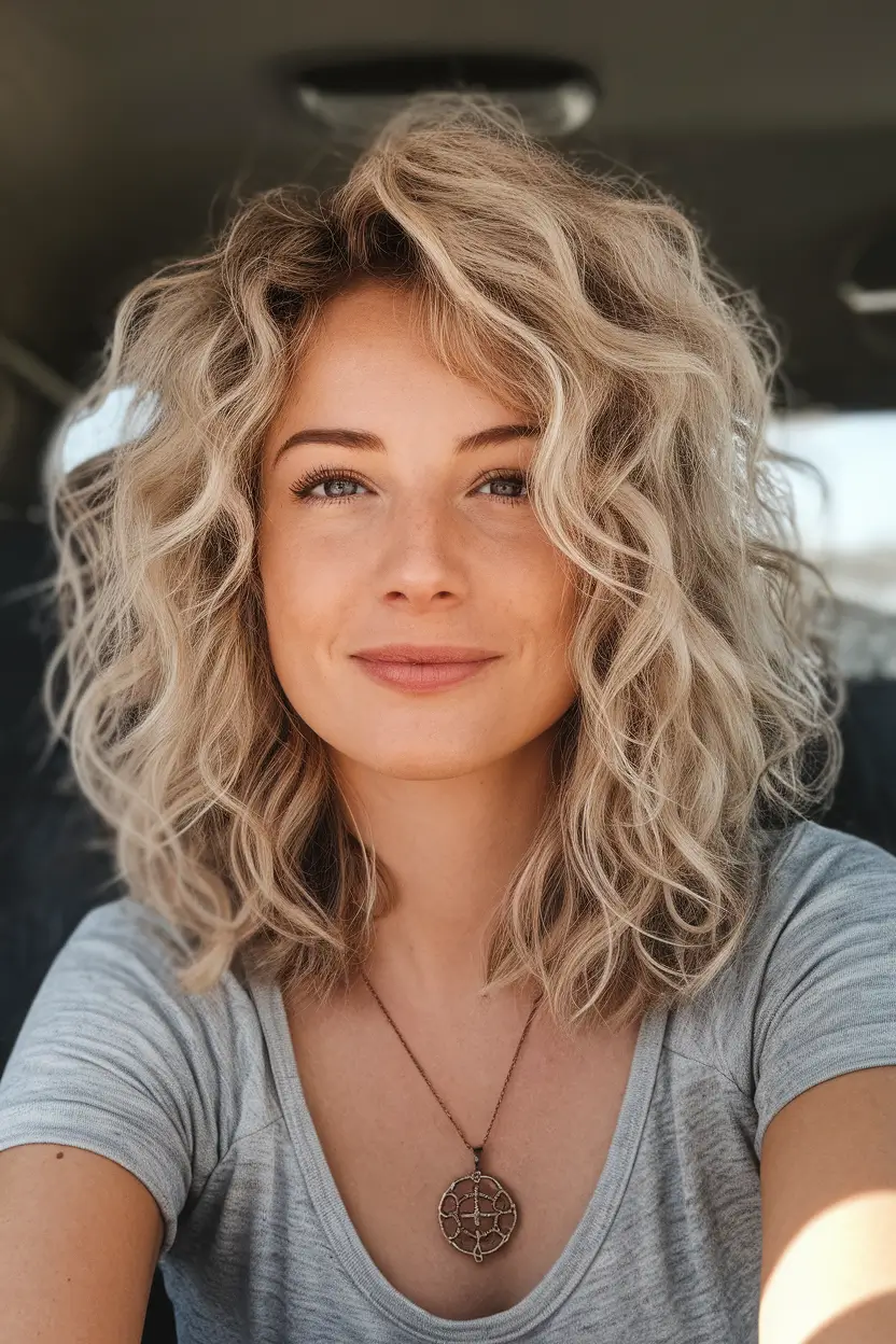 Curly Haircuts - Natural Curls Inspiration Summer 2025 Shoulder-Length Beachy Blonde Waves