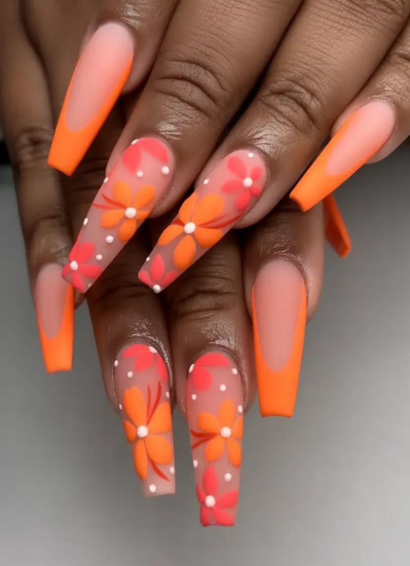 Cute Nails for a Perfect 2025 Summer Tangerine Petals on Sunset Tips