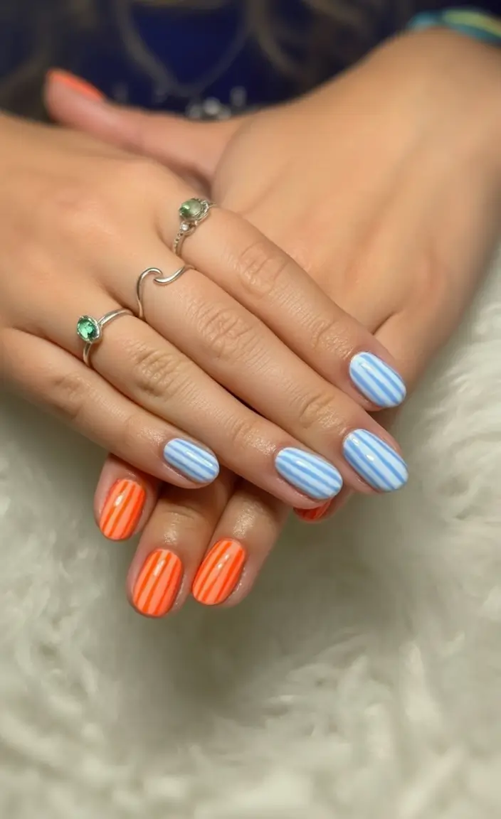 Cute Nails for a Perfect 2025 Summer Striped Sorbet Delight