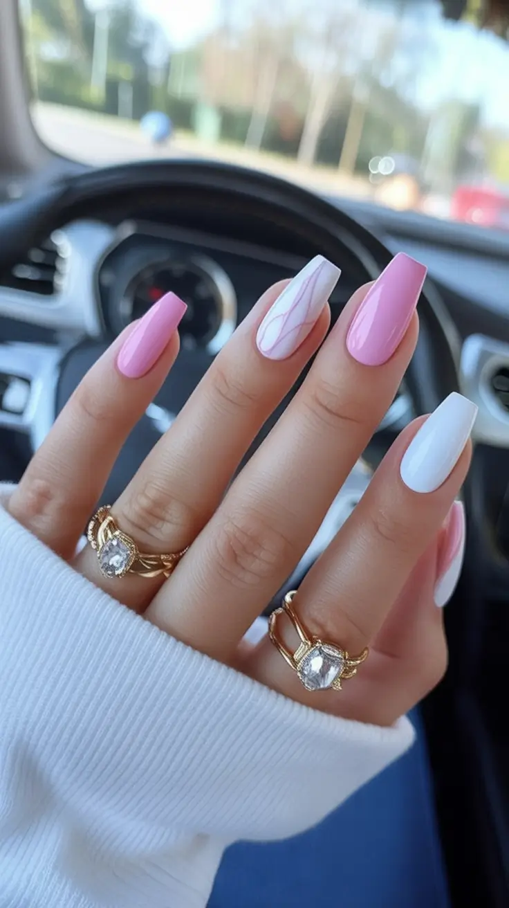 Cute Nails for a Perfect 2025 Summer Bubblegum Meets Porcelain Swirl