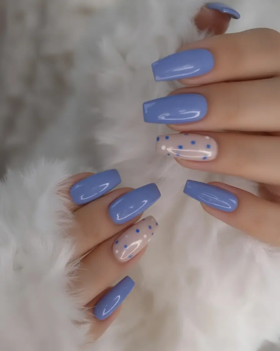 Cute Nails for a Perfect 2025 Summer Sky Periwinkle Meets Polka Whimsy