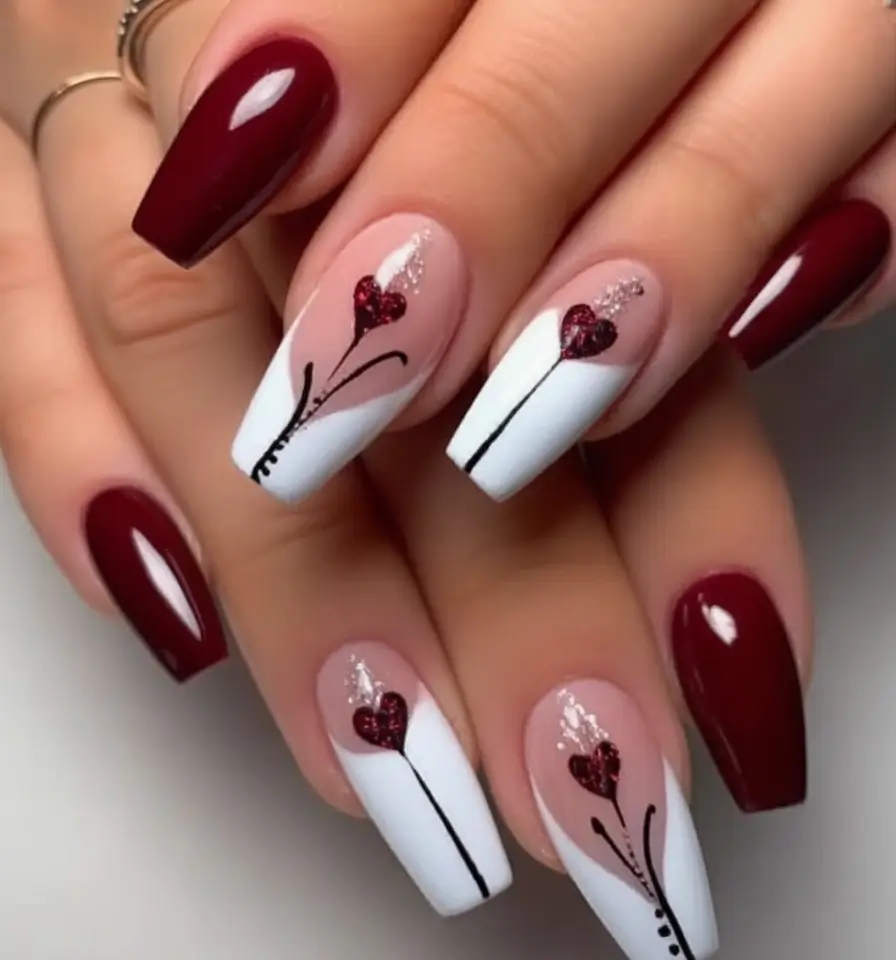 Cute Nails for a Perfect 2025 Summer Cherry Wine & Whisper Petals