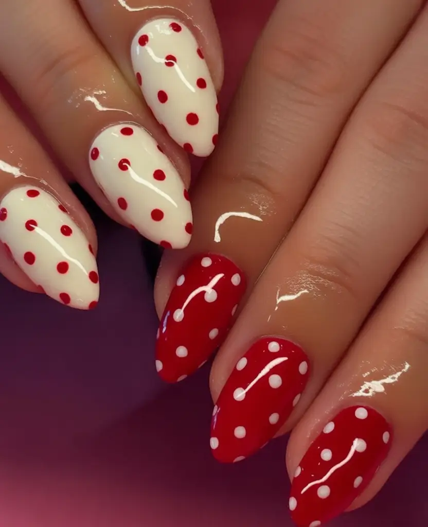 Cute Nails for a Perfect 2025 Summer Retro Red Polka Dot Energy