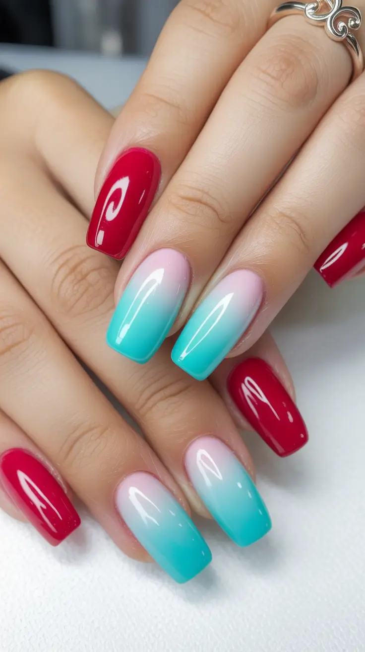 Cute Nails for a Perfect 2025 Summer Cherry Splash and Ocean Fade