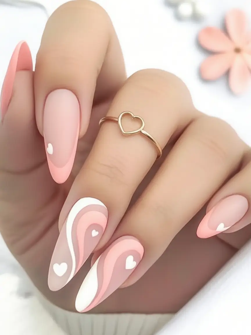 Cute Nails for a Perfect 2025 Summer Hearts & Swirls in Pastel Dreams
