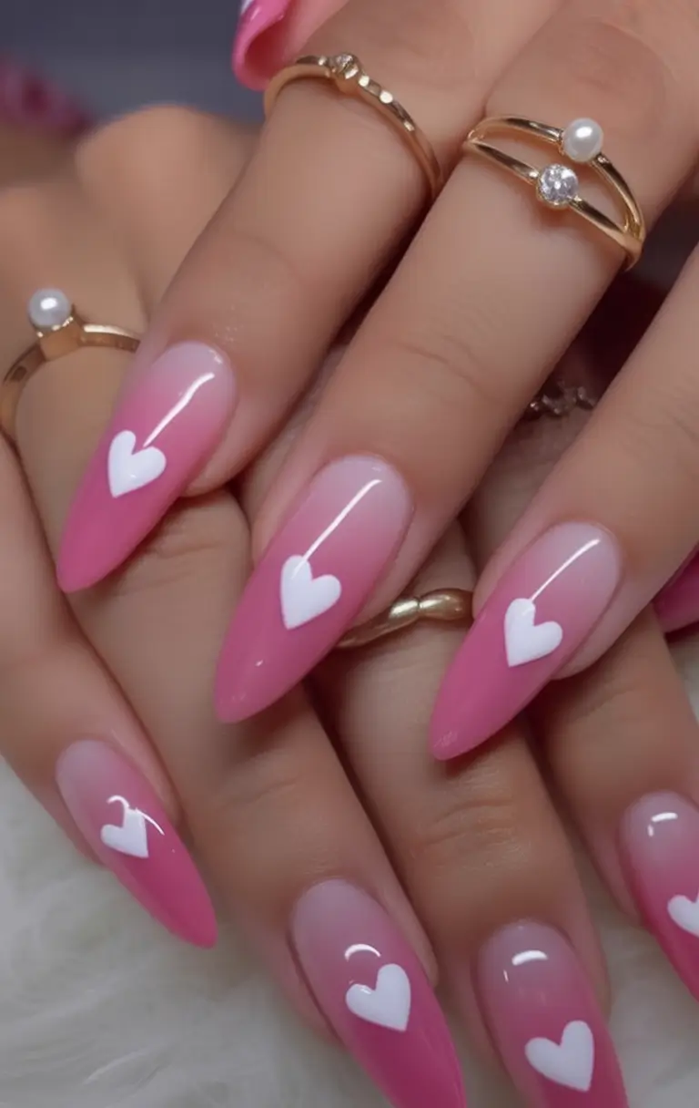 Cute Nails for a Perfect 2025 Summer Sugar-Glazed Hearts on Blush Fade