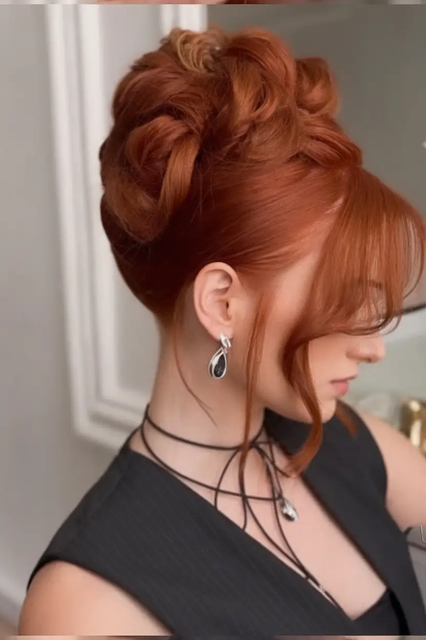 cute summer hairstyle ideas – effortless looks 2025 Elegant Updo With Side-Swept Bangs