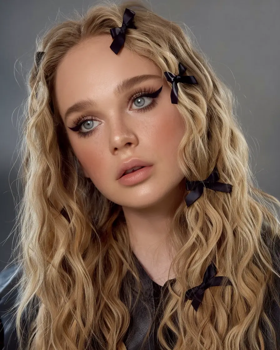 cute summer hairstyle ideas – effortless looks 2025 Soft Waves With Ribbon Accents