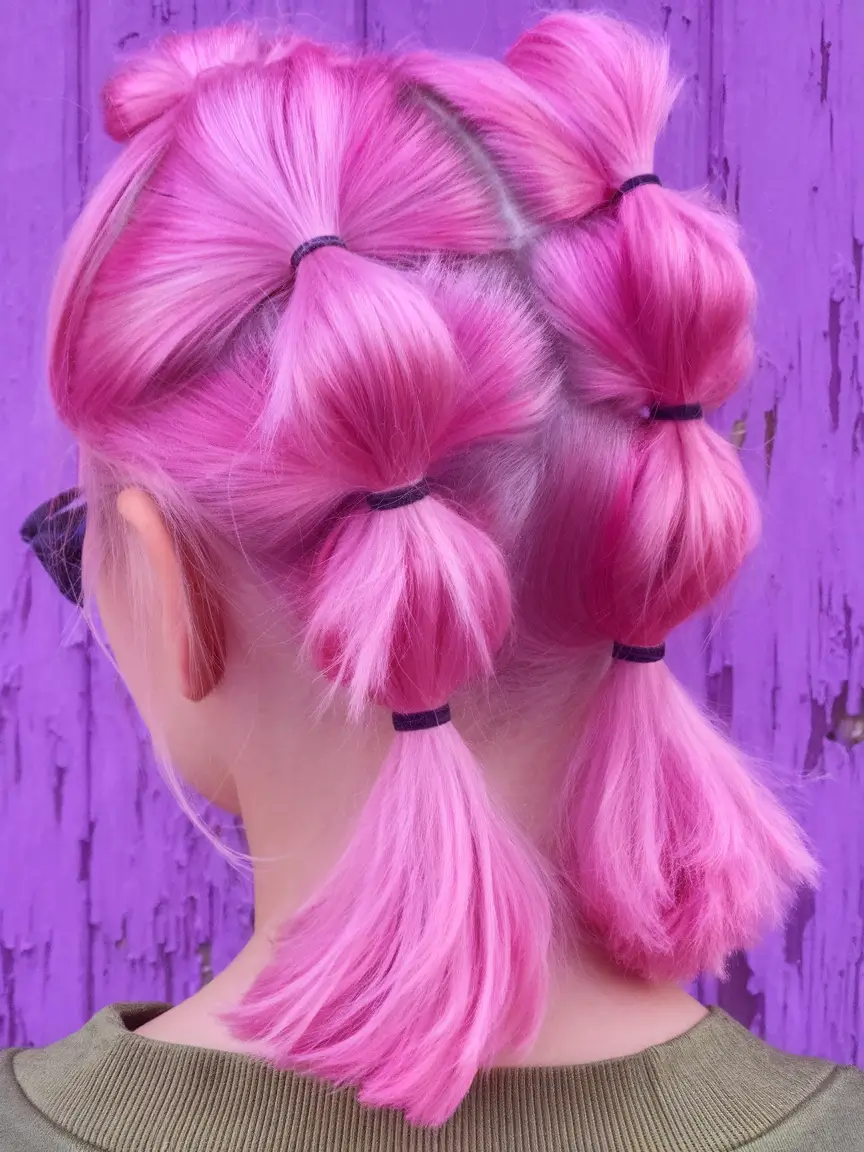 Cute Summer Hairstyle Ideas - Effortless Looks 2025 Bright Bubble Ponytails with Pink Flair