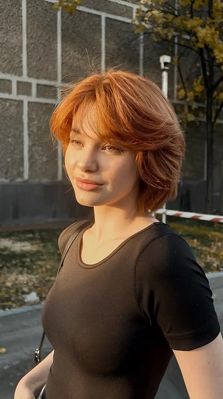 Cute Summer Hairstyle Ideas - Effortless Looks 2025 Retro-Inspired Ginger Layers with Feathered Bangs
