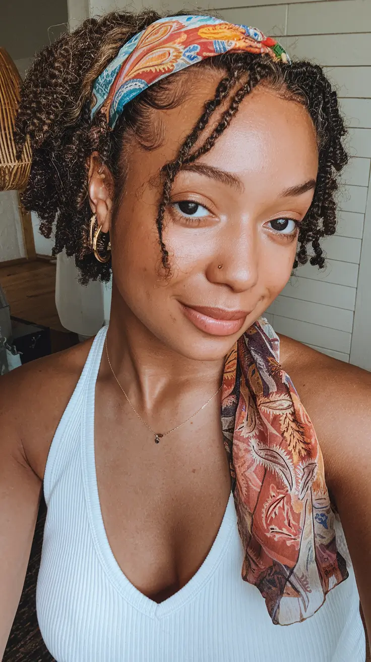 cute summer hairstyle ideas – effortless looks 2025 Textured Curls With Colorful Headscarf