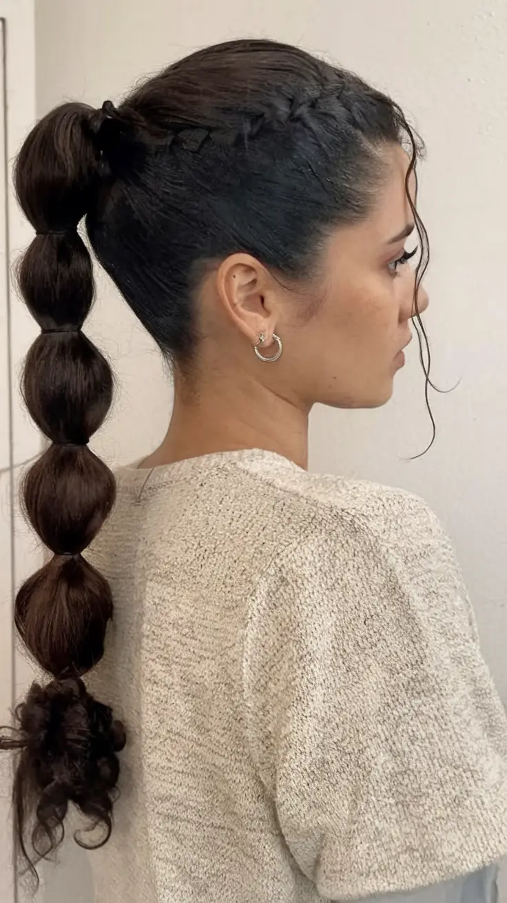 cute summer hairstyle ideas – effortless looks 2025 Bubble Ponytail With Braided Detail