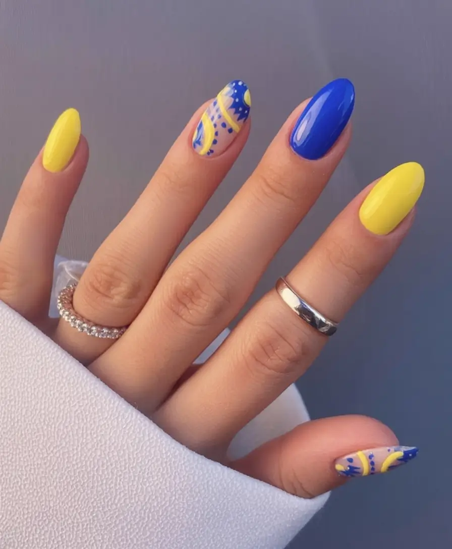 Cute Summer Nails You’ll Love in 2025 Blue And Yellow Abstract Wave