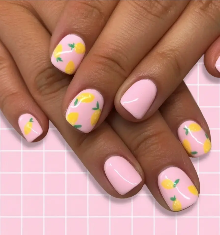 Cute Summer Nails You’ll Love in 2025 Sweet Lemon Blossoms On Milky Pink