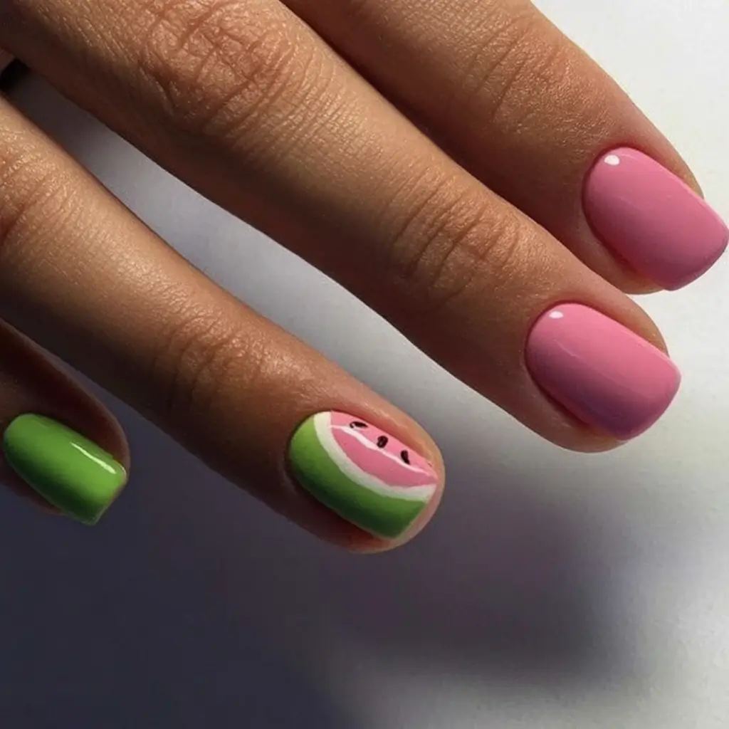 Cute Summer Nails You’ll Love in 2025 Minimal Watermelon Bite With Green Tips