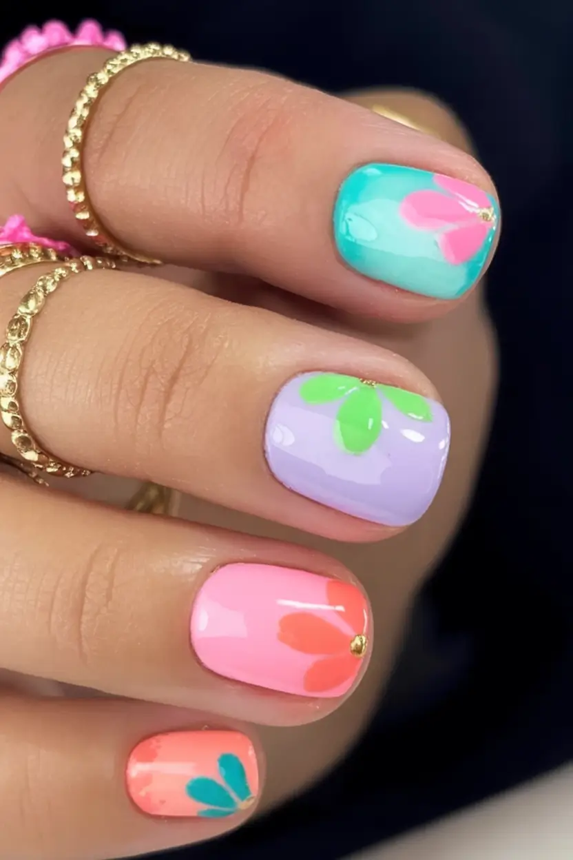 Cute Summer Nails You’ll Love in 2025 Mini Petal Rainbows on Short Pastels