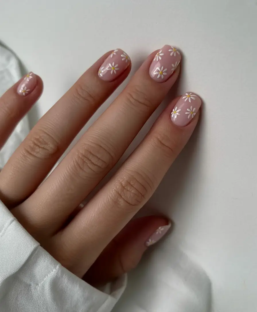 Cute Summer Nails You’ll Love in 2025 Soft Daisy Fields On Blush