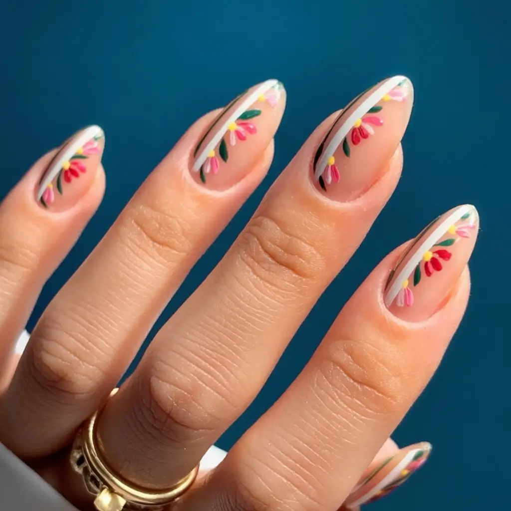 Cute Summer Nails You’ll Love in 2025 Minimalist Petal Garland On Almond Shape