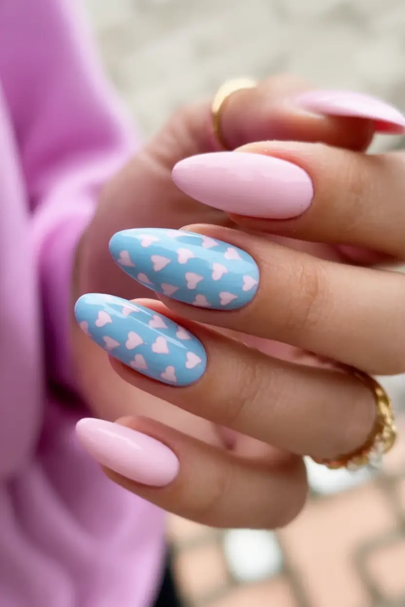 Cute Summer Nails You’ll Love in 2025 Cotton Candy Hearts On Pastel Blue